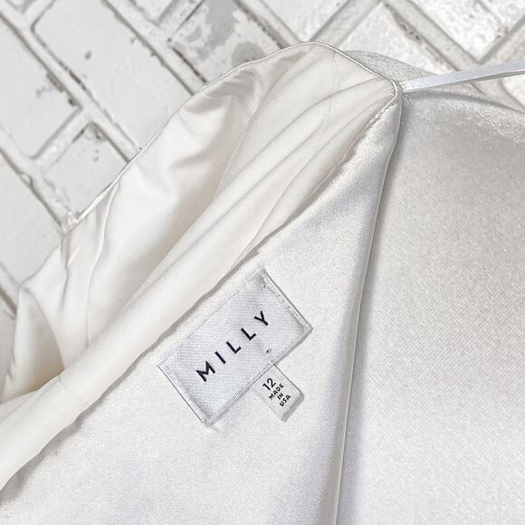 Milly Ivory White Bridal Cocktail Strapless Cascading Ruffle Front Midi Dress 12 - Picture 8 of 9